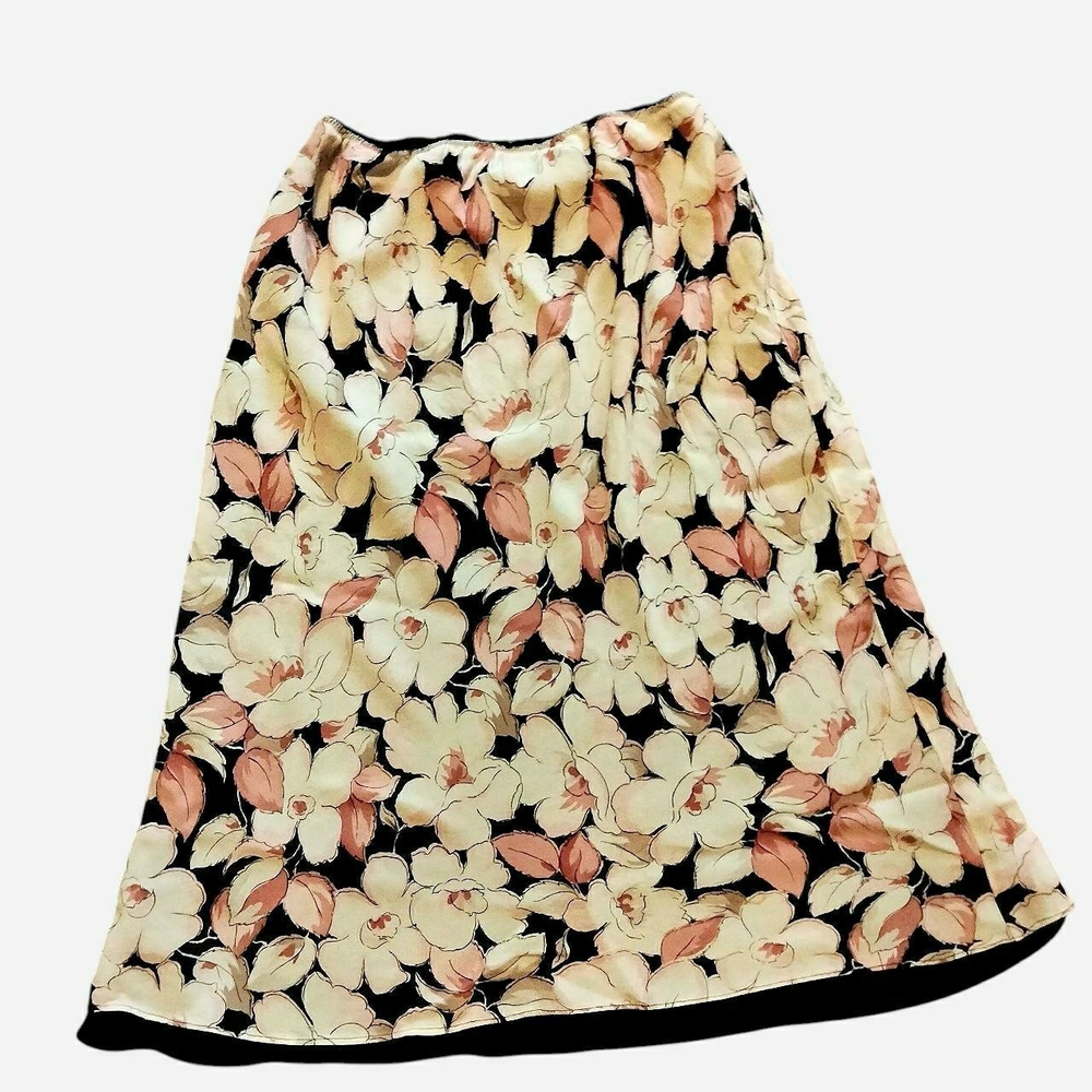 Vintage Silk Floral Skirt Pink Romantic Cream 90s Coquette Fairycore